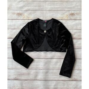 IZ Byer Girl Black Long Sleeve Velvet/Velour Shrug size Small